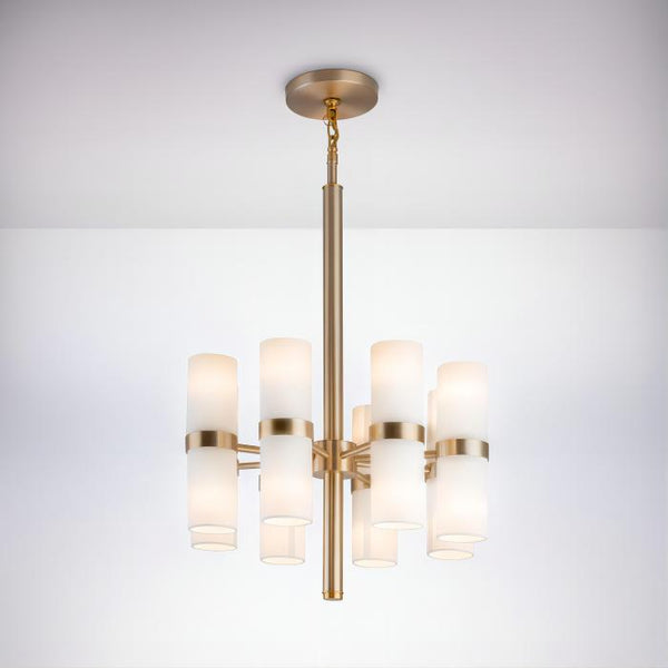 New Modern Elegant Chandelier Pendant Light In Satin Brass With 8 Glass Shade For High Ceiling Hotel Project Home