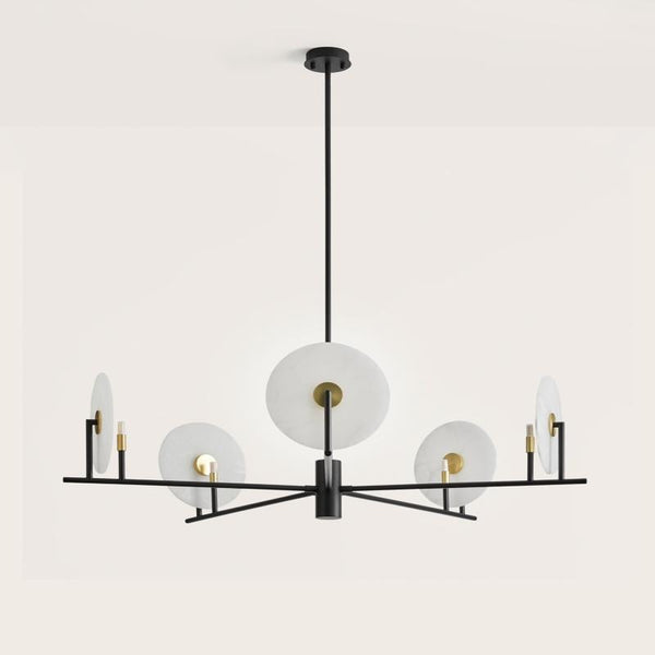 New Design Style Modern Elegant Natural Alabaster Lamp Shade With Black Steel Hotel Lobby Home Ceiling Chandelier Lighting