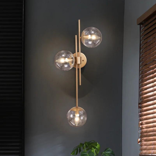 Modern Unique Metal Wall With 3 Clear Bubbles Glass Shades